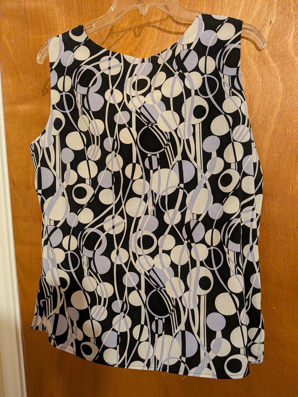 Sleeveless Geometric Print Top - Black and White and Lavender